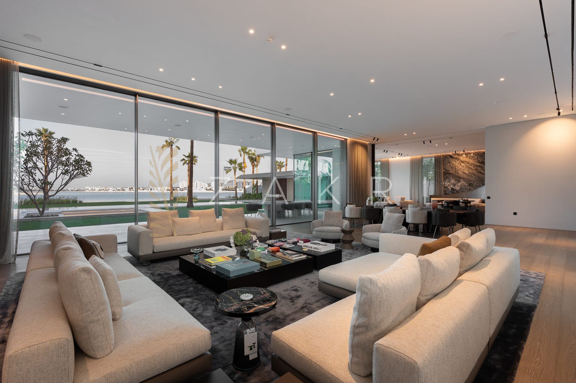 The main living room, glazed the full height to the sea